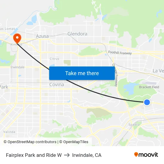 Fairplex Park and Ride W to Irwindale, CA map