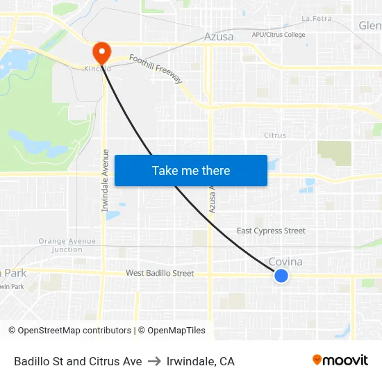 Badillo St and Citrus Ave to Irwindale, CA map