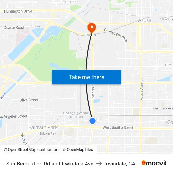 San Bernardino Rd and Irwindale Ave to Irwindale, CA map