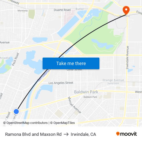 Ramona Blvd and Maxson Rd to Irwindale, CA map