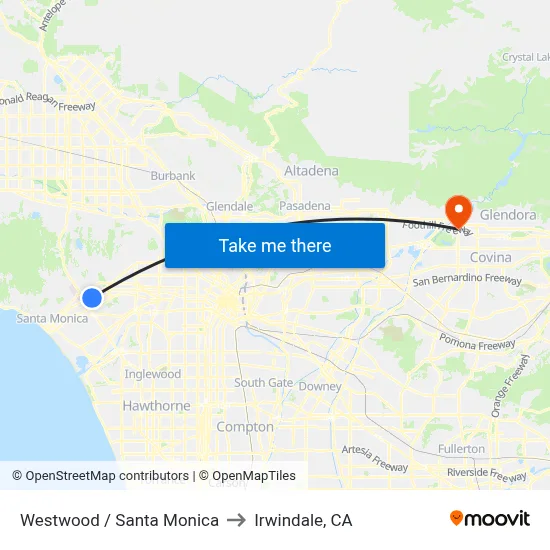 Westwood / Santa Monica to Irwindale, CA map