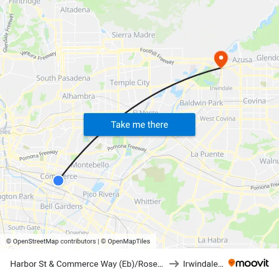 Harbor St & Commerce Way (Eb)/Rosewood Park to Irwindale, CA map
