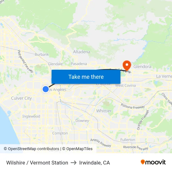 Wilshire / Vermont Station to Irwindale, CA map