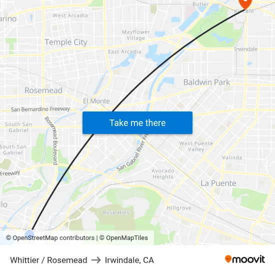 Whittier / Rosemead to Irwindale, CA map