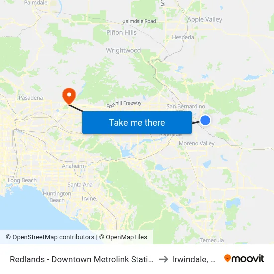 Redlands - Downtown Metrolink Station to Irwindale, CA map