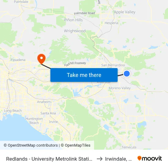 Redlands - University Metrolink Station to Irwindale, CA map