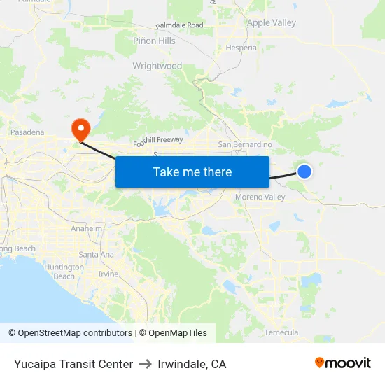 Yucaipa Transit Center to Irwindale, CA map