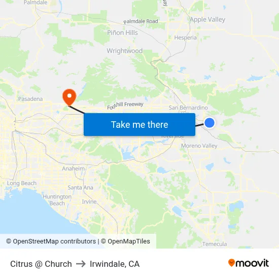 Citrus @ Church to Irwindale, CA map