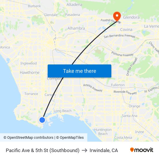 Pacific Ave & 5th St (Southbound) to Irwindale, CA map