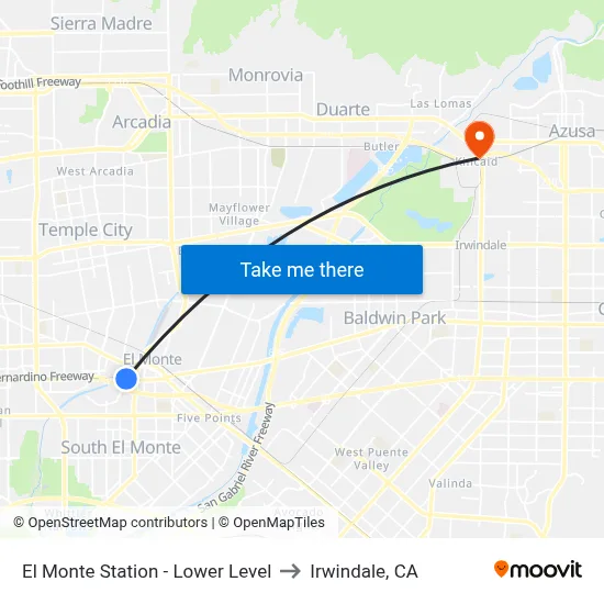 El Monte Station - Lower Level to Irwindale, CA map