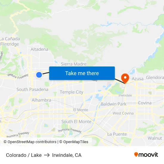 Colorado / Lake to Irwindale, CA map