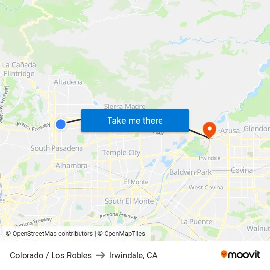 Colorado / Los Robles to Irwindale, CA map