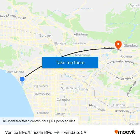 Venice Blvd/Lincoln Blvd to Irwindale, CA map