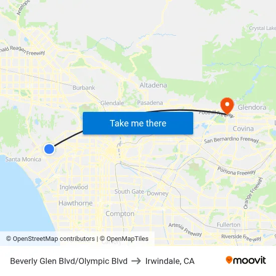 Beverly Glen Blvd/Olympic Blvd to Irwindale, CA map