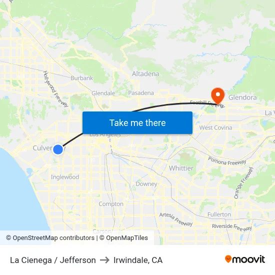 La Cienega / Jefferson to Irwindale, CA map