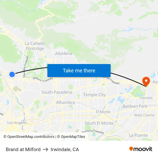 Brand at Milford to Irwindale, CA map