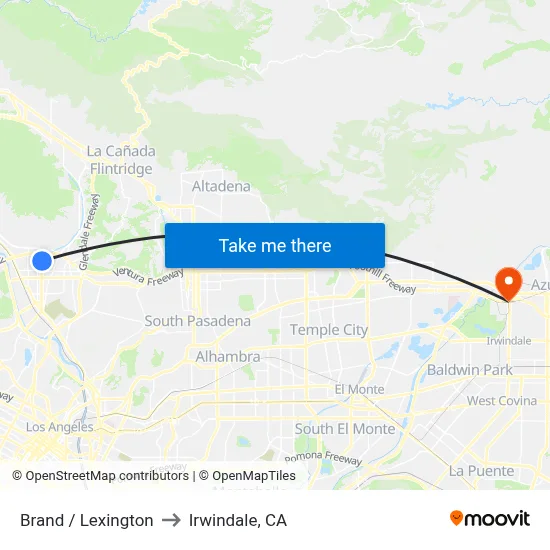 Brand / Lexington to Irwindale, CA map