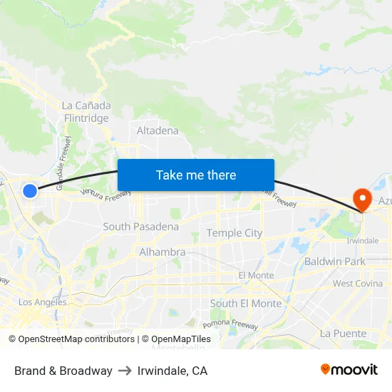 Brand & Broadway to Irwindale, CA map