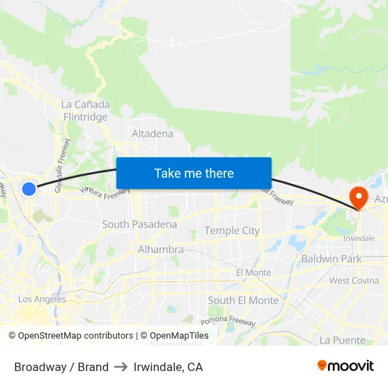 Broadway / Brand to Irwindale, CA map
