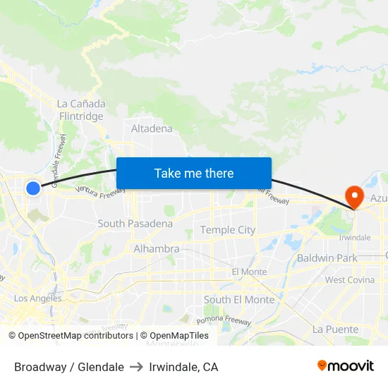 Broadway / Glendale to Irwindale, CA map