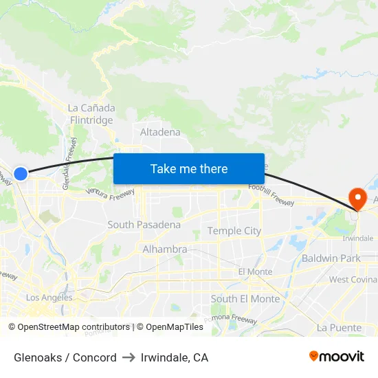 Glenoaks / Concord to Irwindale, CA map