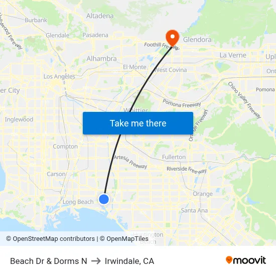 Beach Dr & Dorms N to Irwindale, CA map