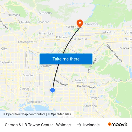 Carson & LB Towne Center - Walmart SE to Irwindale, CA map
