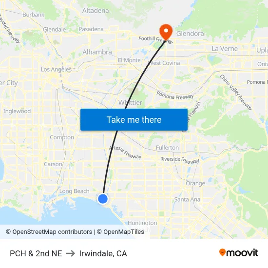PCH & 2nd NE to Irwindale, CA map