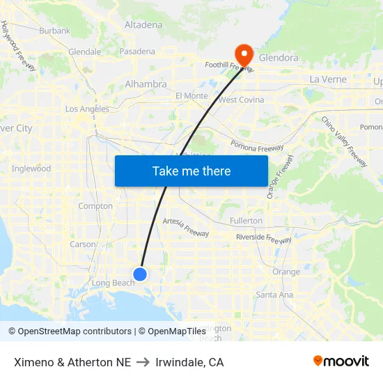 Ximeno & Atherton NE to Irwindale, CA map