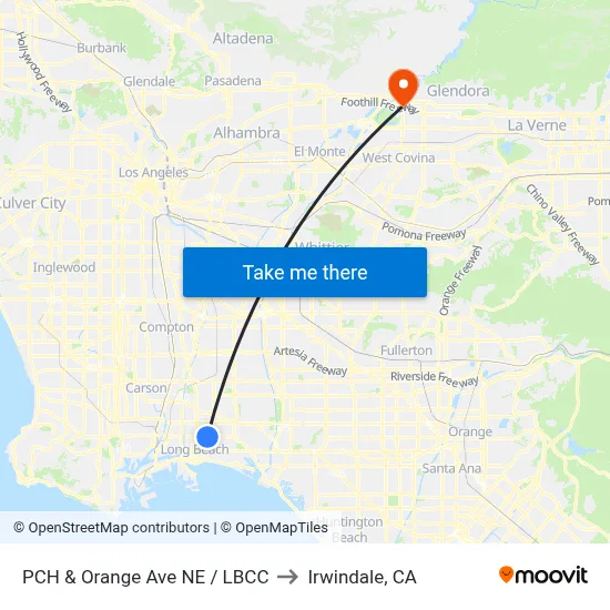PCH & Orange Ave NE / LBCC to Irwindale, CA map