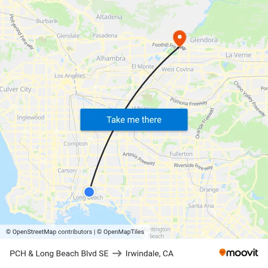 PCH & Long Beach Blvd SE to Irwindale, CA map
