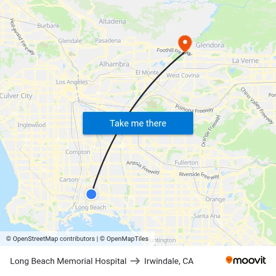 Long Beach Memorial Hospital to Irwindale, CA map