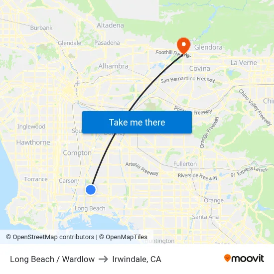 Long Beach / Wardlow to Irwindale, CA map