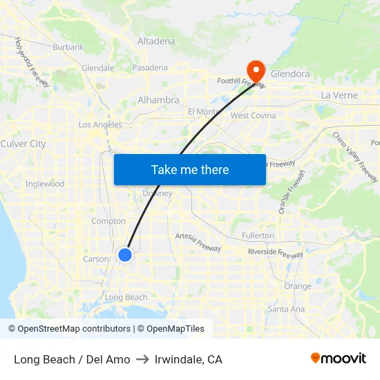Long Beach / Del Amo to Irwindale, CA map