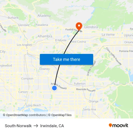 South-Norwalk to Irwindale, CA map