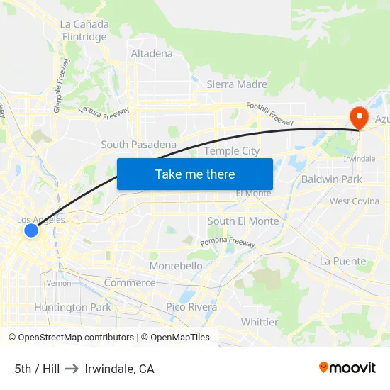 5th / Hill to Irwindale, CA map