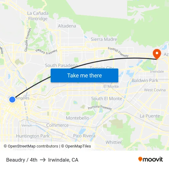 Beaudry / 4th to Irwindale, CA map