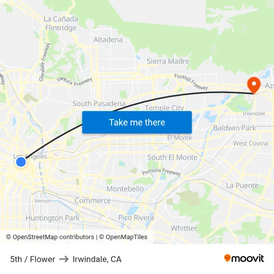5th / Flower to Irwindale, CA map