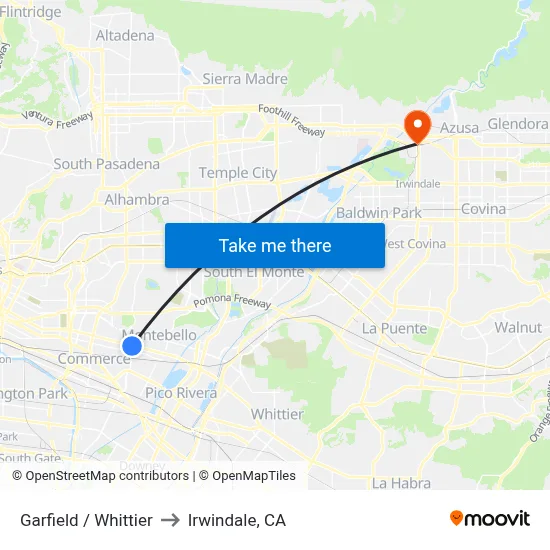 Garfield / Whittier to Irwindale, CA map