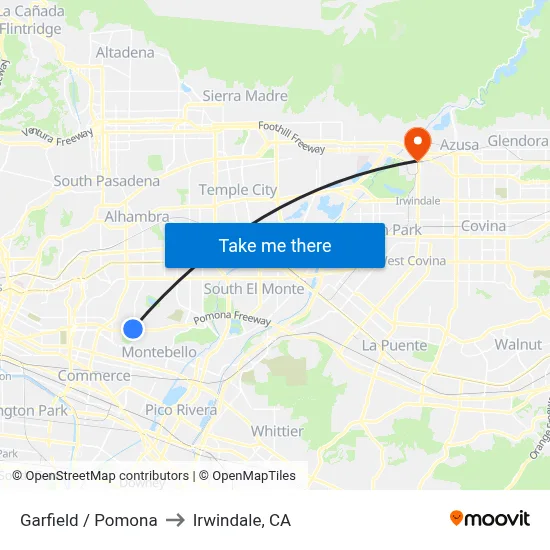 Garfield / Pomona to Irwindale, CA map
