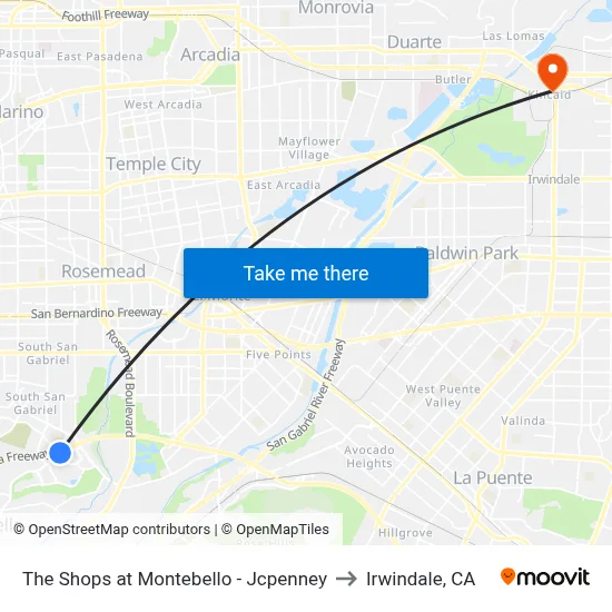 The Shops at Montebello - Jcpenney to Irwindale, CA map