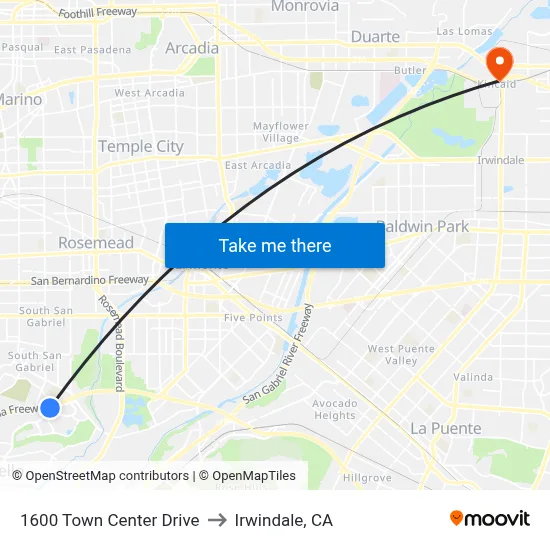 1600 Town Center Drive to Irwindale, CA map