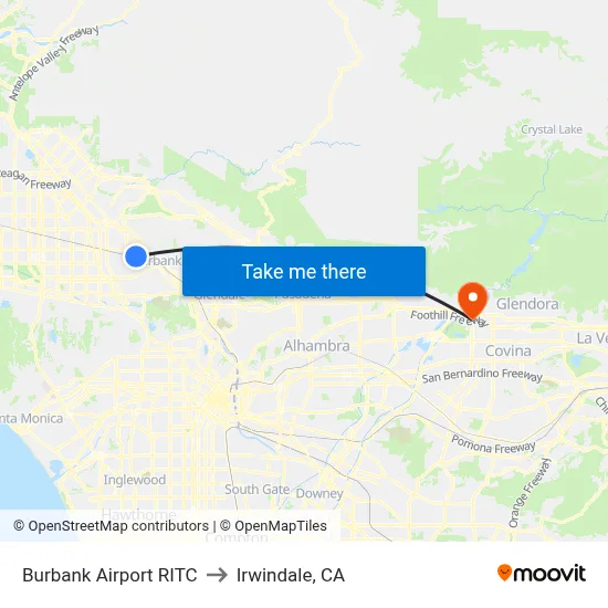 Burbank Airport RITC to Irwindale, CA map