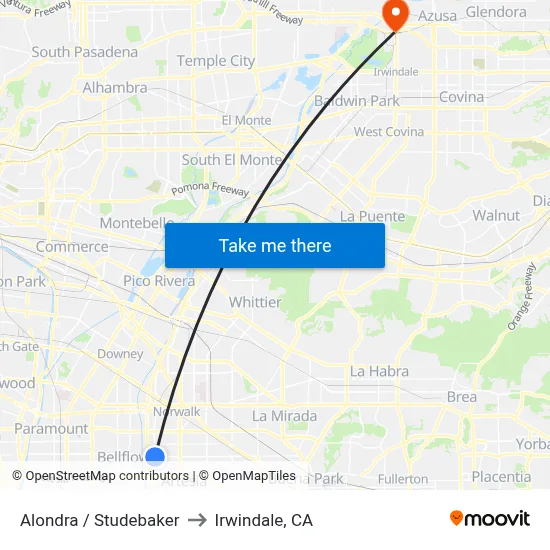 Alondra / Studebaker to Irwindale, CA map