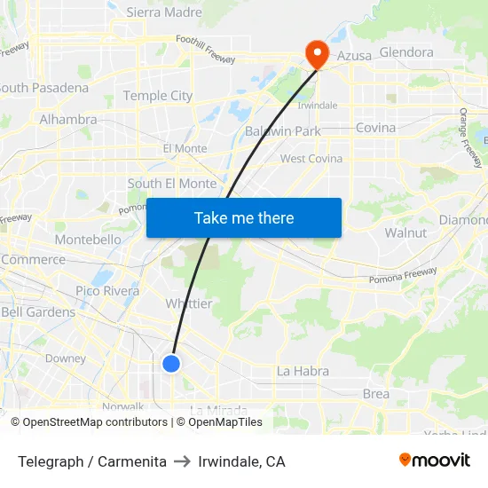 Telegraph / Carmenita to Irwindale, CA map