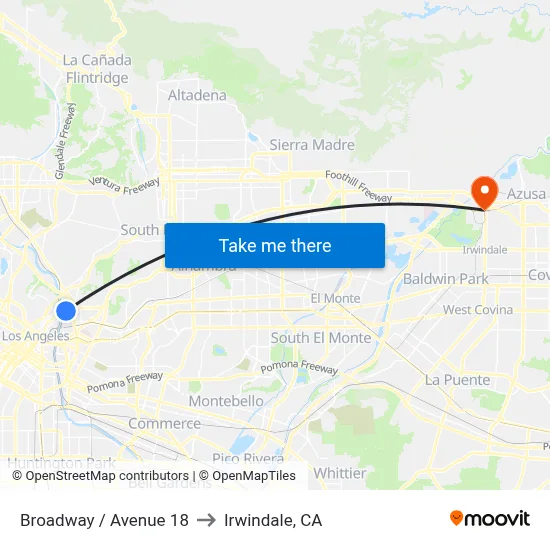 Broadway / Avenue 18 to Irwindale, CA map