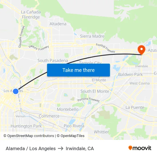 Alameda / Los Angeles to Irwindale, CA map