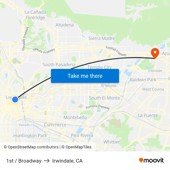 1st / Broadway to Irwindale, CA map
