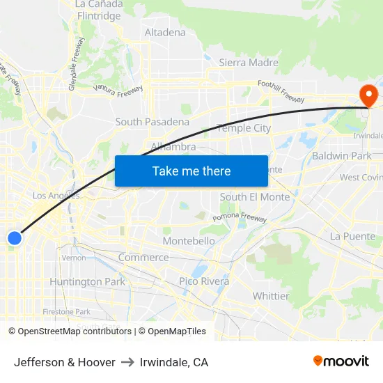 Jefferson & Hoover to Irwindale, CA map