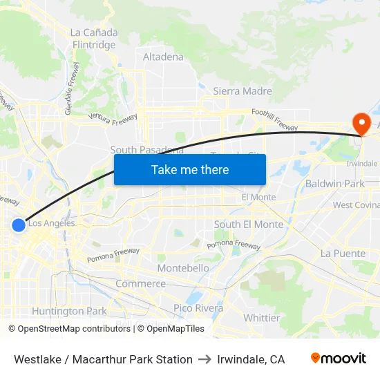 Westlake / Macarthur Park Station to Irwindale, CA map
